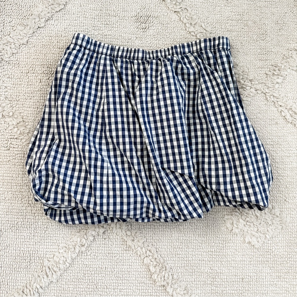 J. Crew Navy and White Checkered Cotton Skirt Bubble Hem